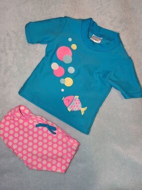Carter's Teal Swim Top with Pink Polka Dot Bottoms